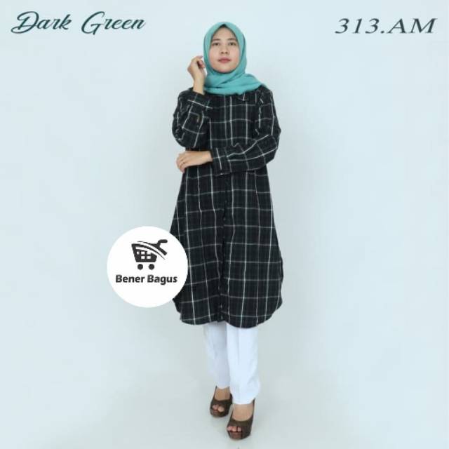 COD Flanel Tunik Wanita | Tunik Lengan Panjang | Tunik Kotak Atasan Wanita Fashion Muslimah