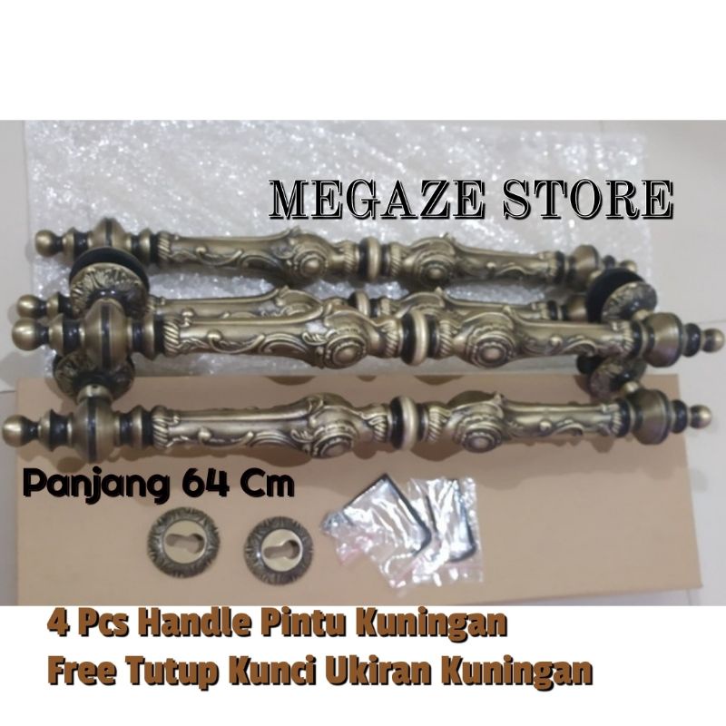 4 Pcs Handle Pintu Kuningan Baut Tembus Gagang Pintu Rumah Mewah Panjang 64 CM