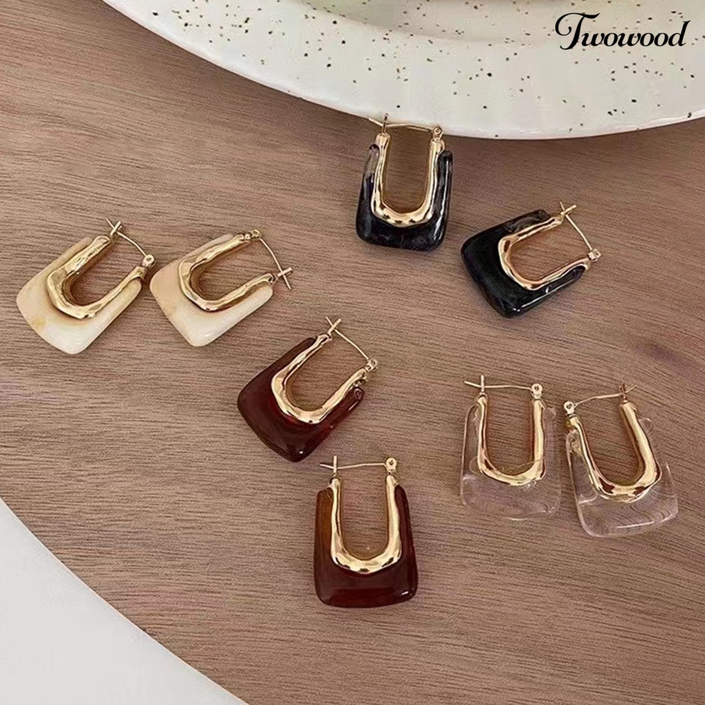 1 Pasang Anting Hoop Bentuk U Geometris Bahan Akrilik Resin Gaya Vintage Untuk Wanita