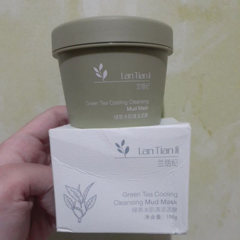 Lan Tian Ji Green Tea Mugwort Cica Cooling Cleansing Mud Clay Mask Masker Mencerahkan Memutihkan Din