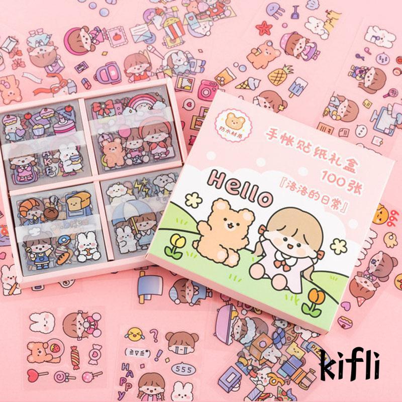 20pcs Stiker Thermos Desain Kartun Perempuan Lucu Bahan PET Anti Air