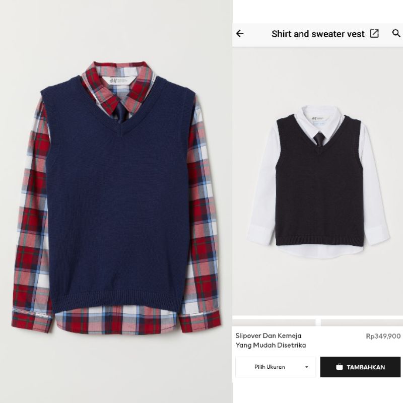 PZ - H&M HnM Kids Shirt & Sweater Vest Dark Blue Kemeja Tartan Merah Knit Biru Dongker Lengan Panjan