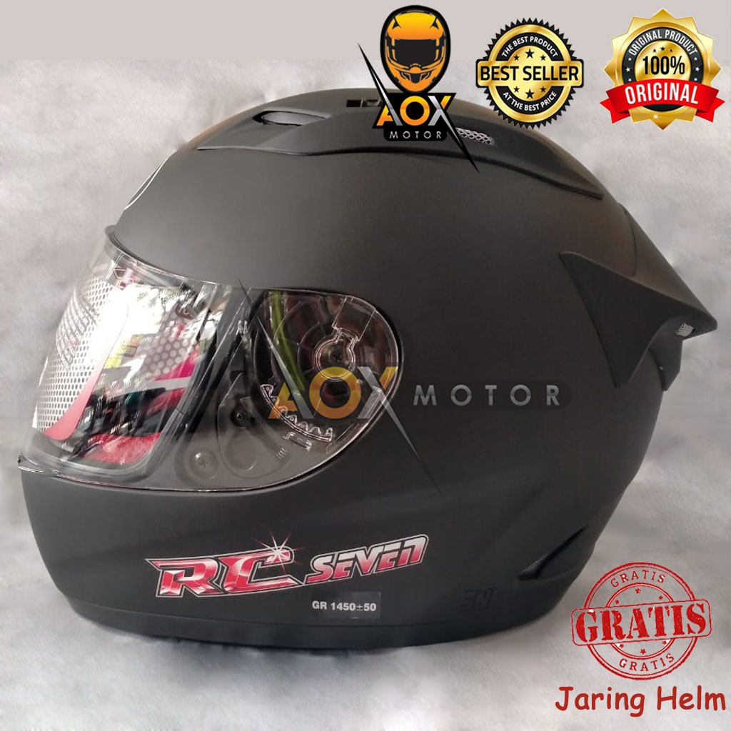 Helm KYT RC7 Black/Hitam Doft Solid/Polos Fullface (ongkir 2kg), GRATIS Jaring Helm