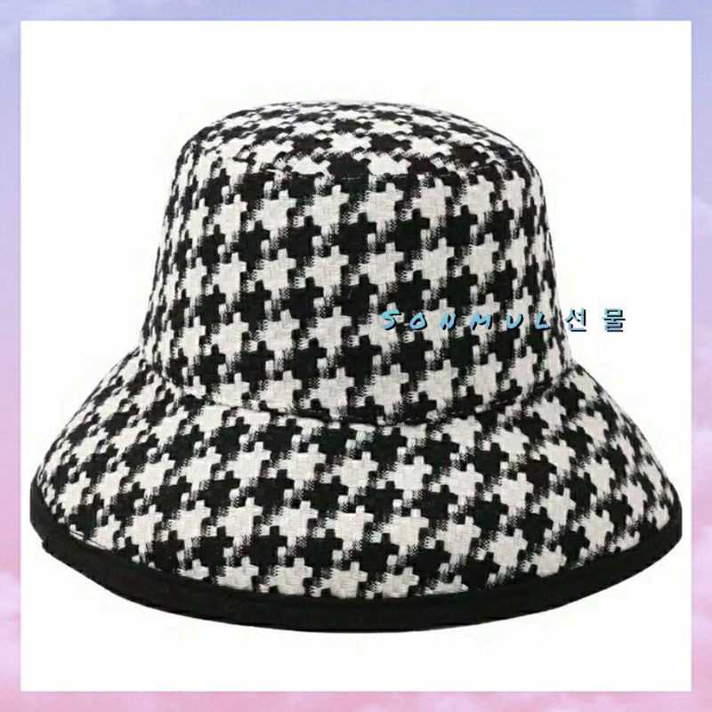 IMPORT WOMAN PLAID BUCKET HAT HOUNDSTOOTH WINTER AUTUMN SUMMER TOPI WANITA MUSIM DINGIN PANAS