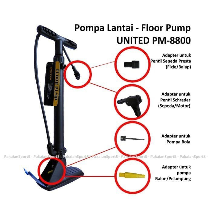 Pompa Ban Sepeda Motor United PM8800 Floor Pump PVC 20 Bola Balon-2
