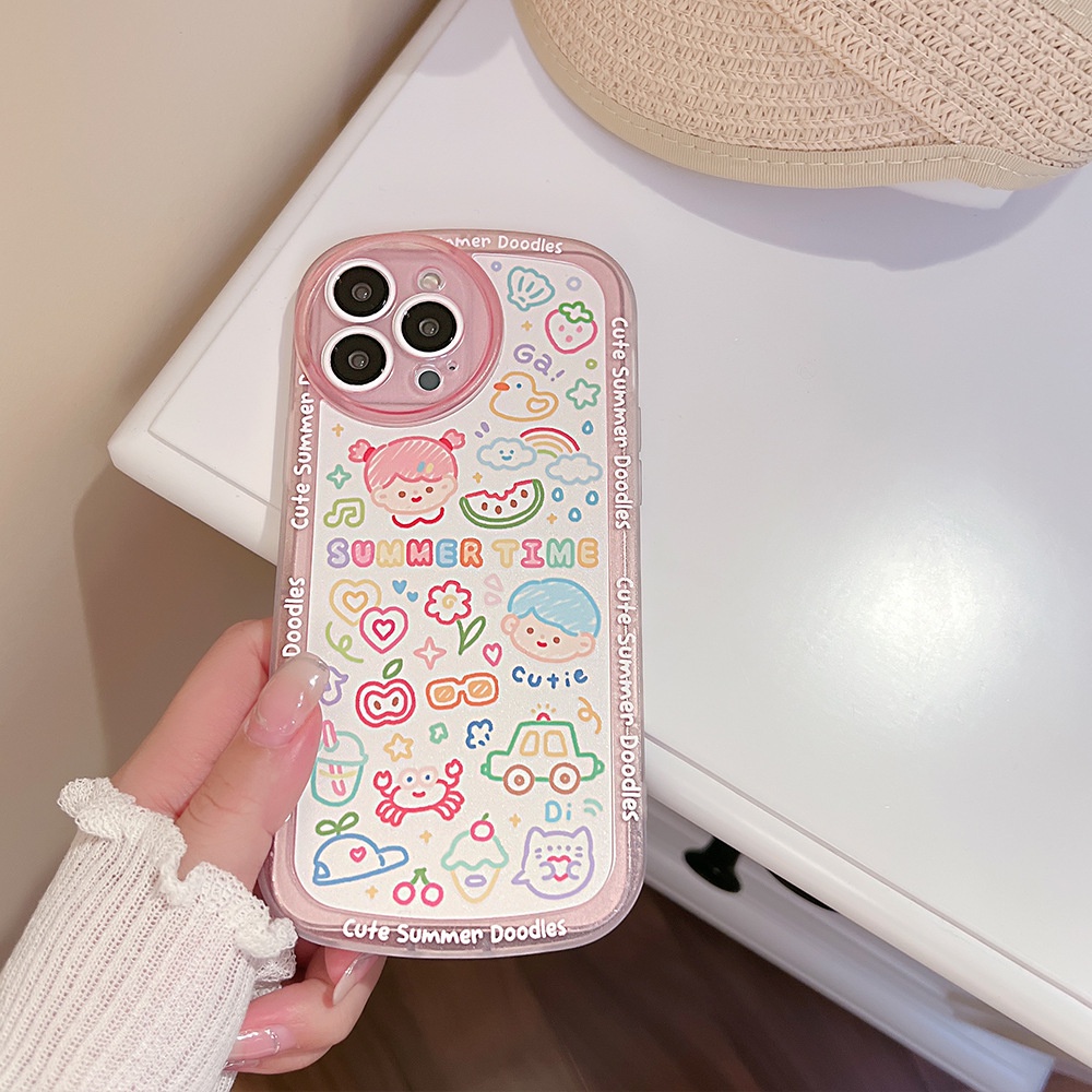 IPHONE Kartun Lucu Anak Kecil Perempuan Ilustrasi Pink Musim Panas Casing Ponsel Cover Untuk Iphone14 13 12 11 Pro Max X XS Xr8 7 Plus2020 SE