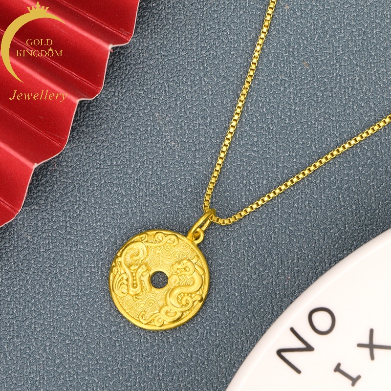 Kalung Liontin 3D Gold plated Emas Asli Kadar 375 Desain Naga Phoenix Chengxiang Untuk Pria Dan Wanita