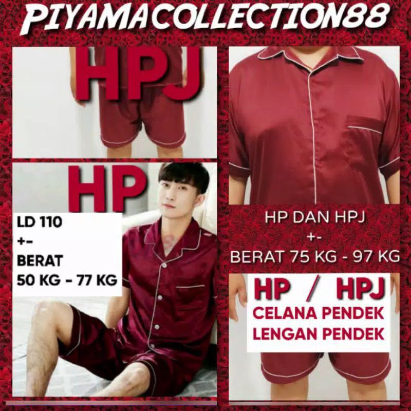 Baju tidur satin couple celana pendek setelan piyama pasangan pria dan wanita dewasa ld 120 130 140