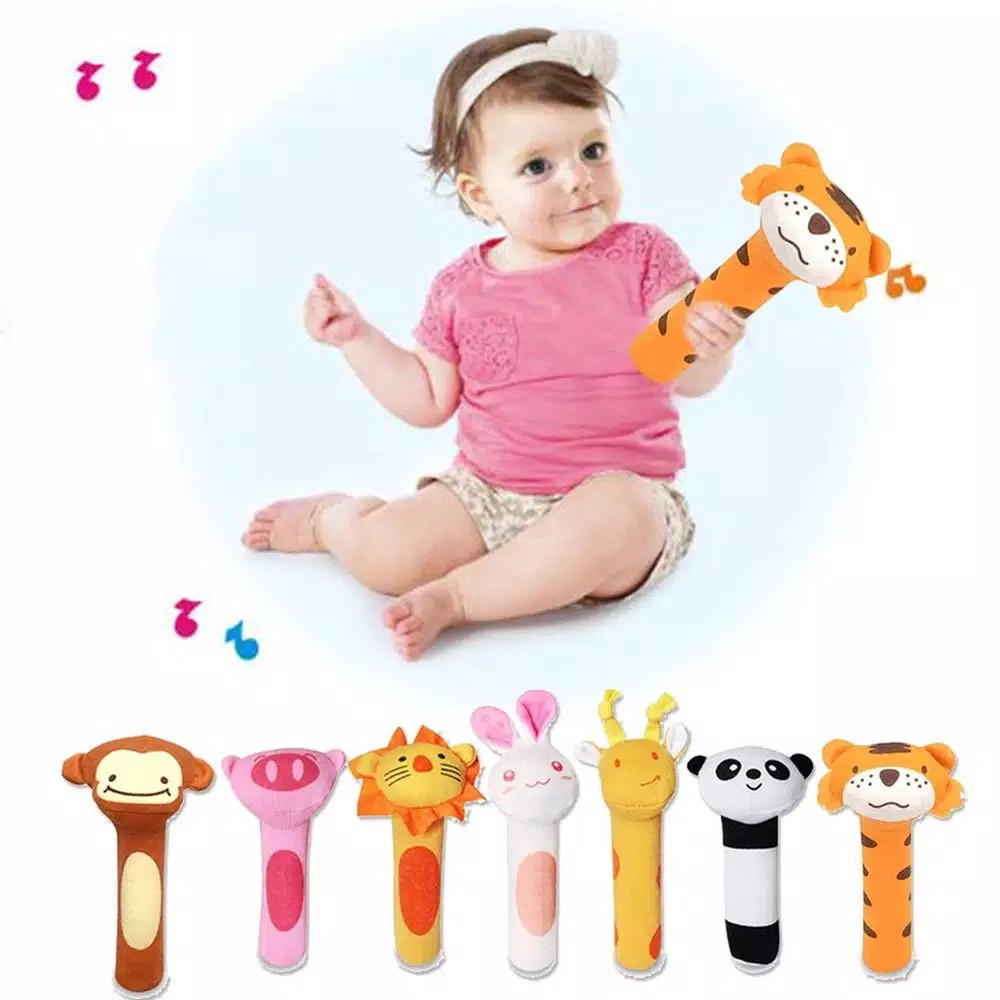 Mainan Tangan Bayi Bunyi - Baby Hand Rattle Toy Stick - Boneka Genggam Bayi - Boneka Hewan Genggam