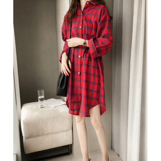 Kemeja Dress Kotak Oversized Wanita / Ko flanel lengan panjang pria casual distro surfing motif Y2M3