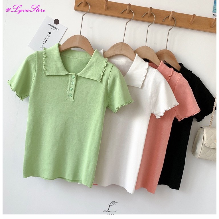 Atasan Wanita Lengan Pendek Kaos Kerah Polo Shirt LV073