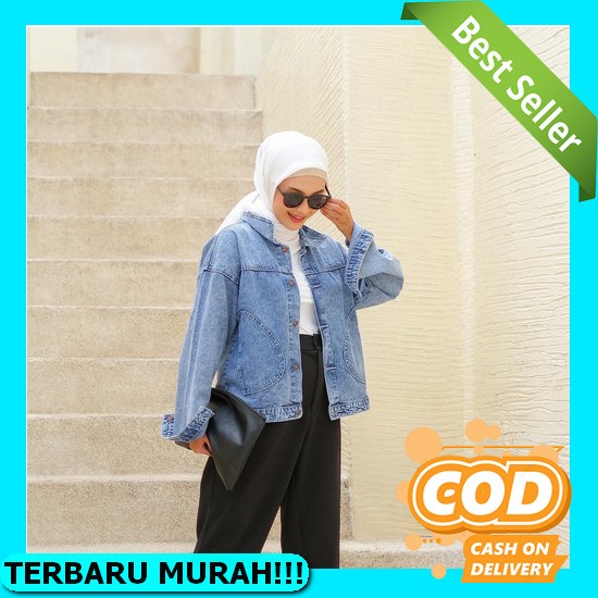 Jaket Crop Top Jeans Levis Wanita Lengan Karet Jumbo Oversized Jeans Denim Premium Terlaris Jacket J