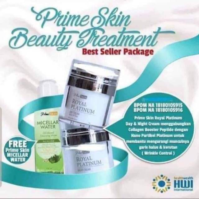 PRIMESKIN ROYAL PLATINUM (1Paket Day Cream & Night Cream) Free 1 Micellar Water