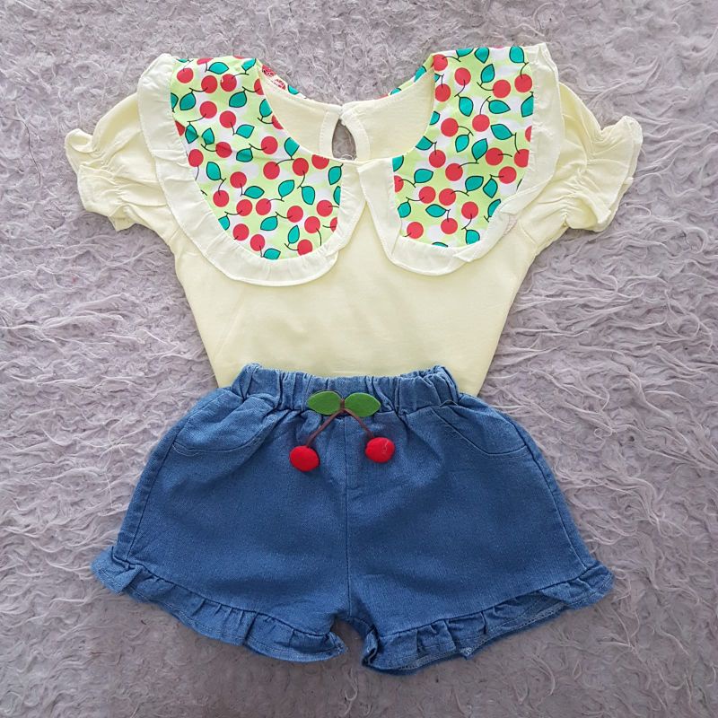 Baju Anak Perempuan Import Cherry Collar shorts