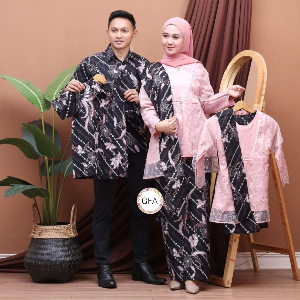 SHOPASHOP SOLO Batik Kebaya Family Couple Keluarga Jumbo / Ayah ibu anak cewek anak cowo payet Dotty Tulle Mutiara Hitz 2022