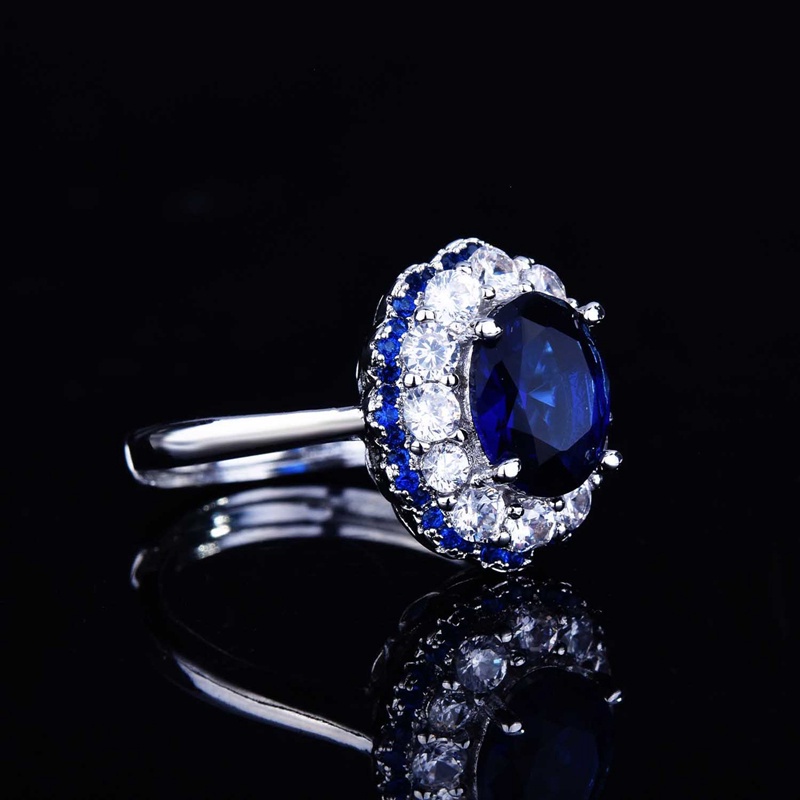 Fancyqube Cincin Silver 925 Wanita Hias Batu Sapphire Oval Mewah Untuk Tunangan / Hadiah Anniversary