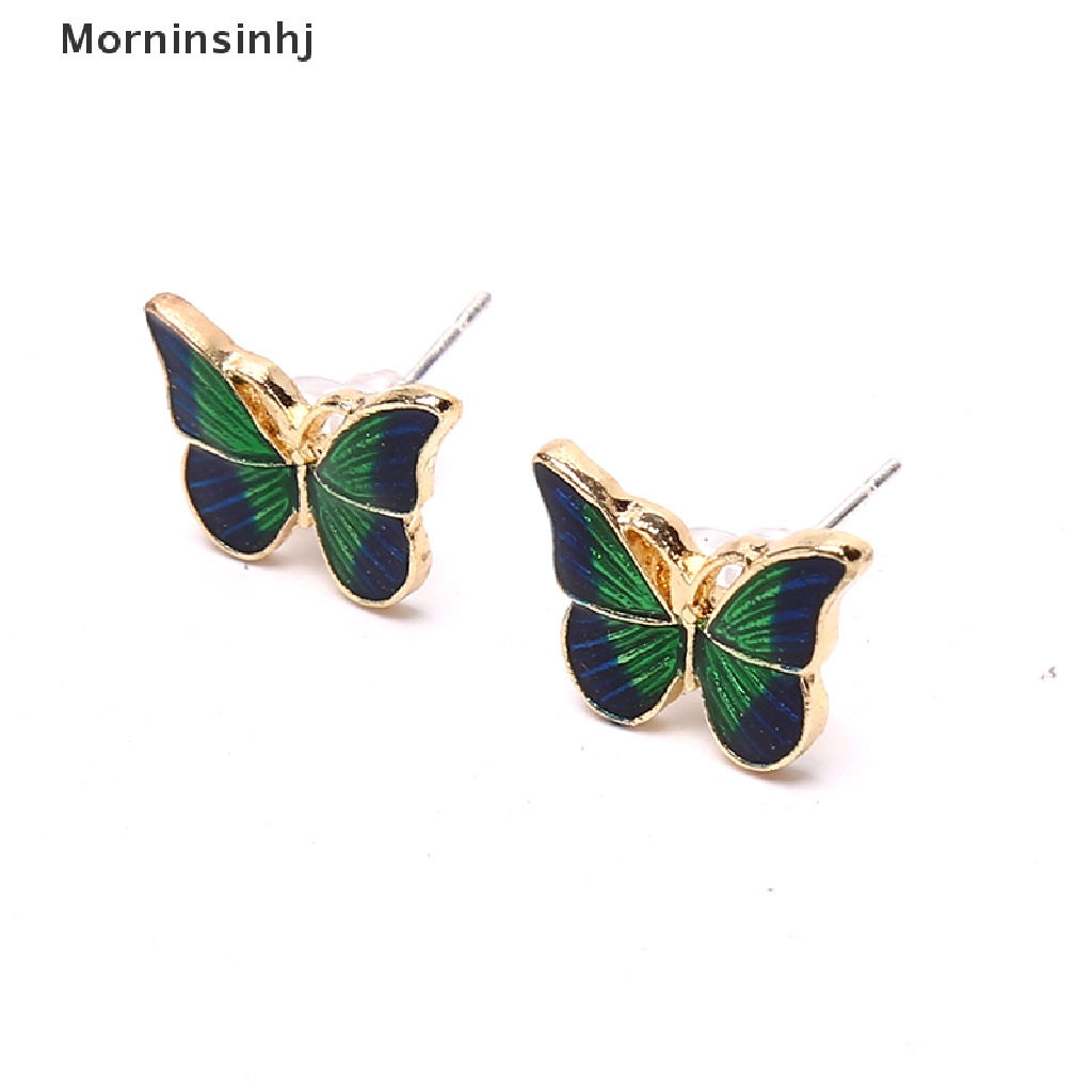 Mornin Vintage Fashion Enamel Hijau Kupu-Kupu Stud Anting Telinga Tren Perhiasan Wanita id