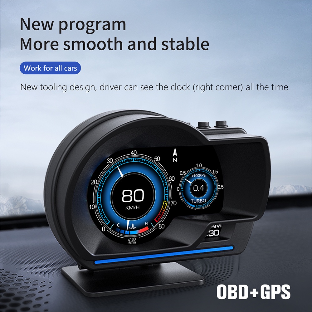 P6 Smart Mobil Layar Display OBD+GPS HUD Sistem Ganda Mobil Head up Display Digital Speedometer dengan Uji Rem Akselerasi Jelas Kode Kesalahan