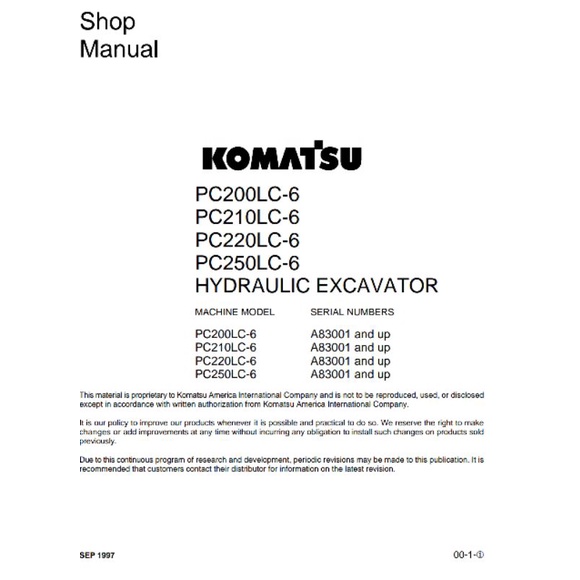 shop manual excavator komatsu pc 200-6 S/N:83001 and up