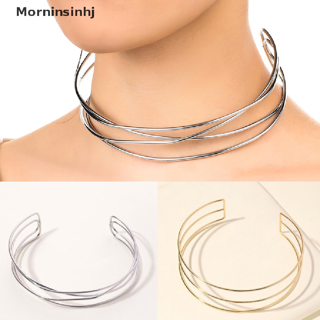 Mornin Kalung Choker Torsi Gaya Punk Sederhana Untuk Wanita Double Metal Line Chokers Dorado Collar Jewelry Gift id