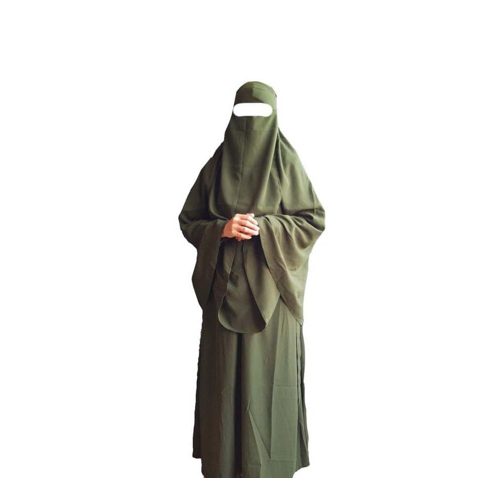 Gamis Syari set Khimar dan Cadar Bandana Wolfis