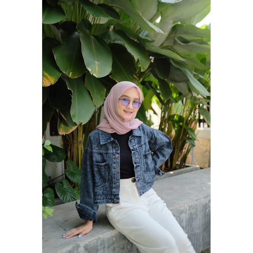 FUJIA JACKETS // Jaket Jeans Wanita Crop OOTD SELEBGRAM FASHION WANITA 9912