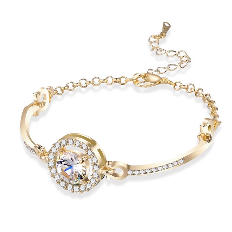 FXG - Korea Titanium Gelang Wanita Perhiasan Tangan Kristal Fashion Anti Karat GLG03 Bisa COD-Gold