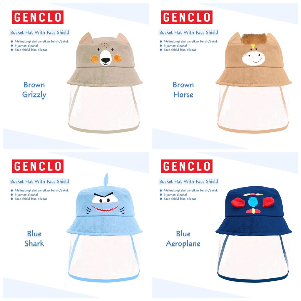 Genclo - Topi Bucket Face Shield Anak / Topi Motif / Topi Bayi Karakter