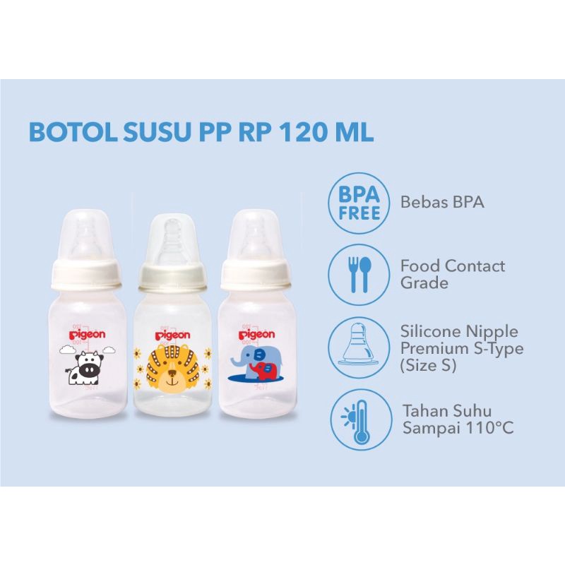 Pigeon Botol PP RP paket isi 3 50ml 120ml 240ml peristaltic nipple slim neck