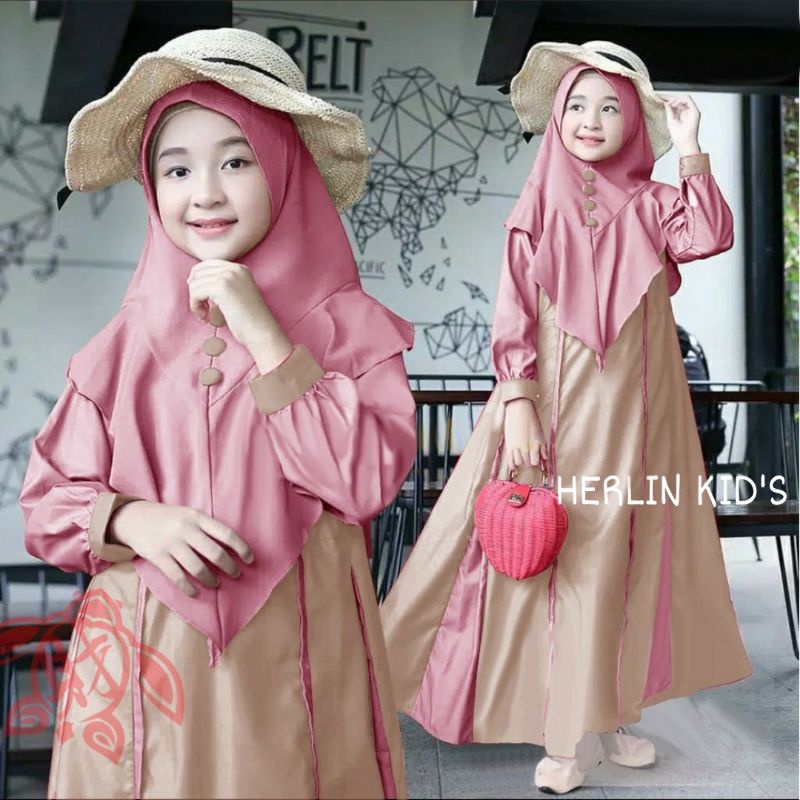 SYARI HERLIN KID ANAK, MOSCREPE, GAMIS HIJAB MUSLIM, DRESS MAXY