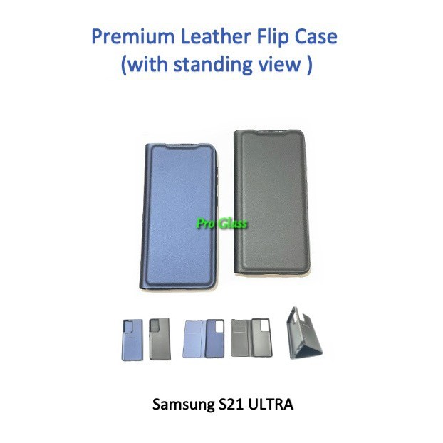 Samsung S21 / S21 PLUS / S21 ULTRA Premium Leather Flip Case Cover Standing View