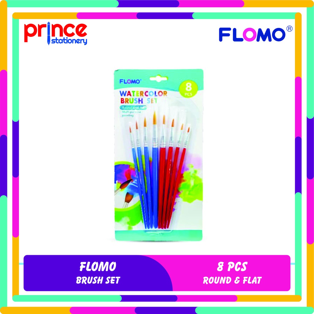 

FLOMO KUAS LUKIS SET 8 PCS ROUND DAN FLAT