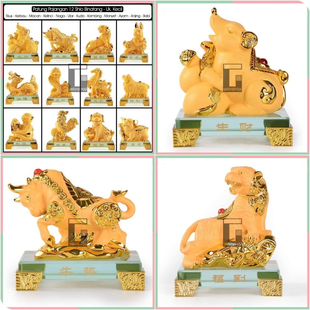 Patung Pajangan Imlek 12 Animal Zodiac Binatang Hewan Rat Ox Tiger Rabbit Dragon Snake Horse Sheep Monkey Rooster Dog Pig Shio Sio Tikus Kerbau Harimau Macan Kelinci Naga Ular Kuda Kambing Monyet Ayam Anjing Babi Rejeki Hoki Emas Ukuran Kecil Small Size