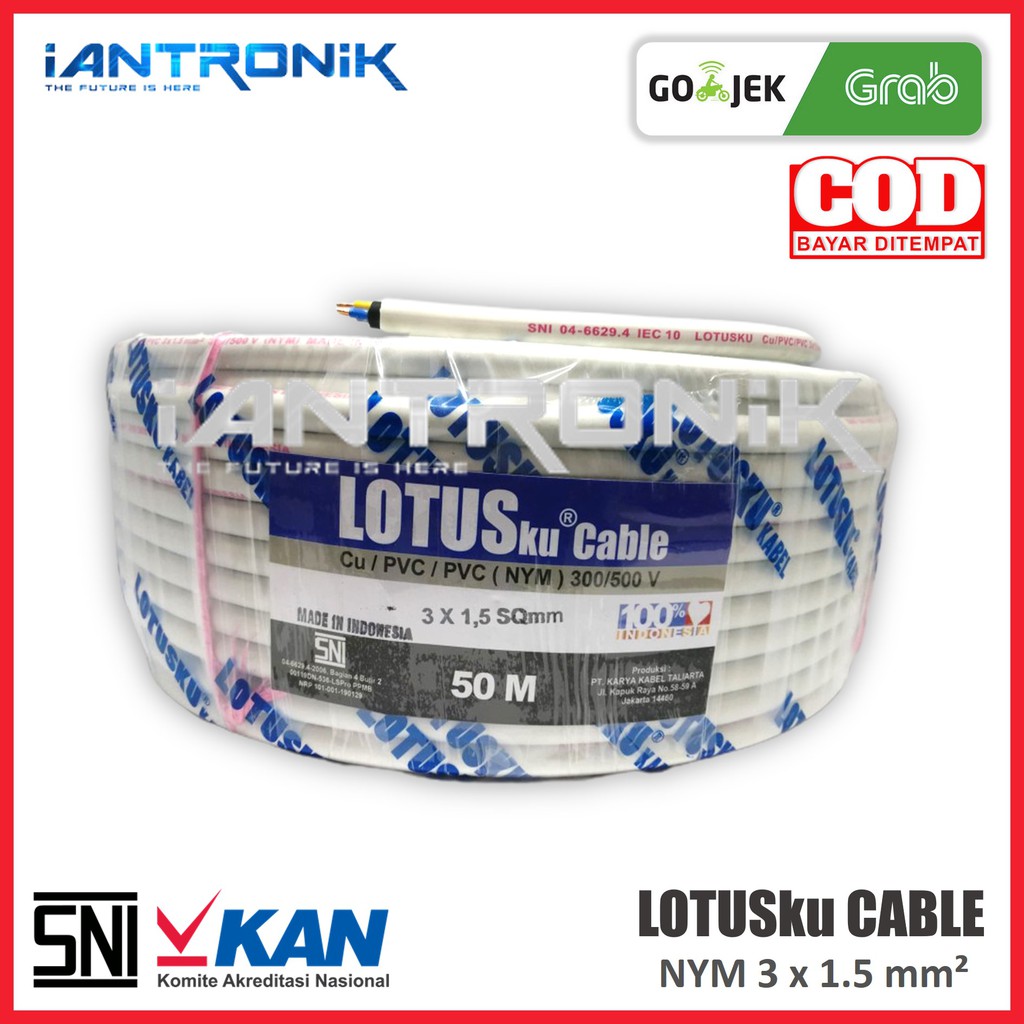 LOTUSku Kabel NYM 3x1.5 50M Kabel Listrik Roll 50 Meter Jual Meteran