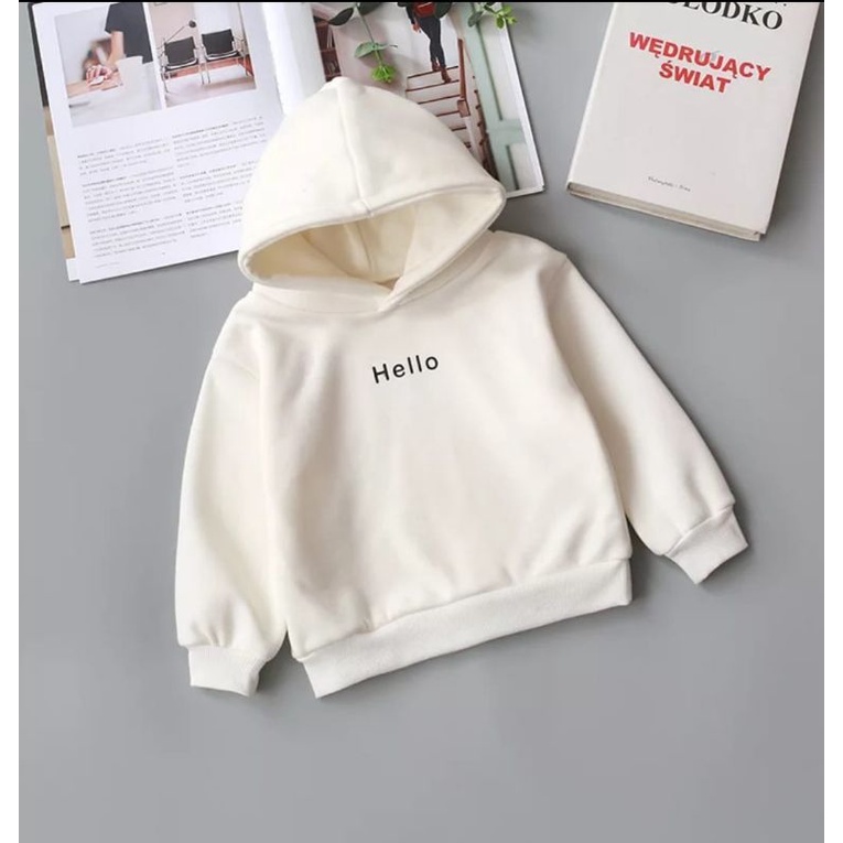 HELLO BORDIR HOODIE ANAK FLEECE UNISEX TEBAL TERBARU'