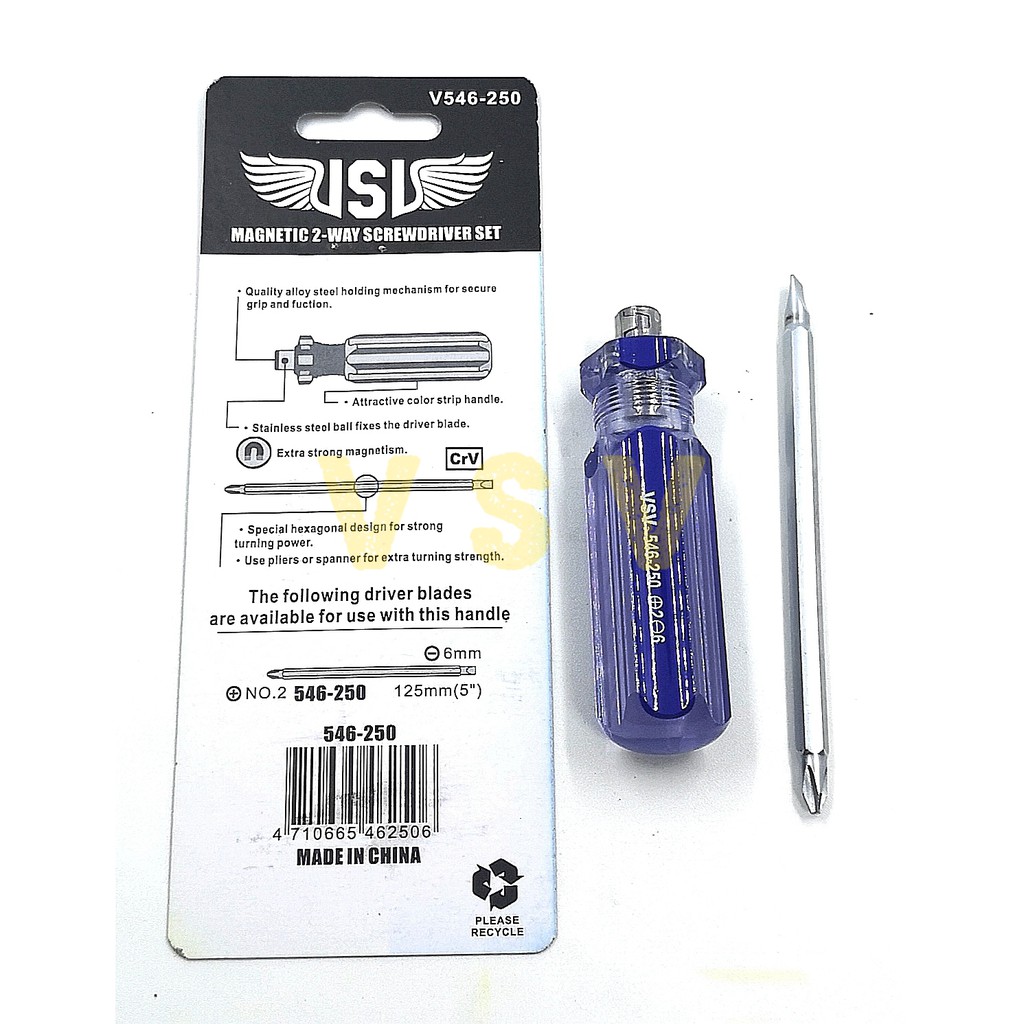 VSV Two way screwdriver 125mm crystal / obeng bolak balik /plus min