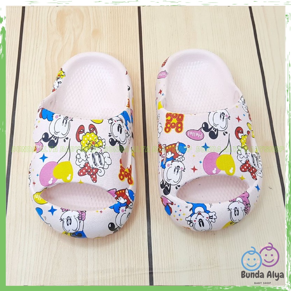 Sendal Anak Perempuan Usia 3 4 5 Tahun Slop Karet Elastis PINK - Sandal Anak Cewek Motif Kartun Lucu Model Kekinian Anti Licin Elastis Size 24-29