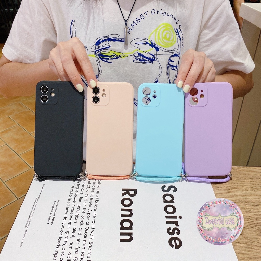 SOFTCASE SLINGCASE TALI LANYARD MACARON PELINDUNG KAMERA IPHONE 6 6+ 7 7+ 8 8+ SE 2020 X XR XS MAX 1