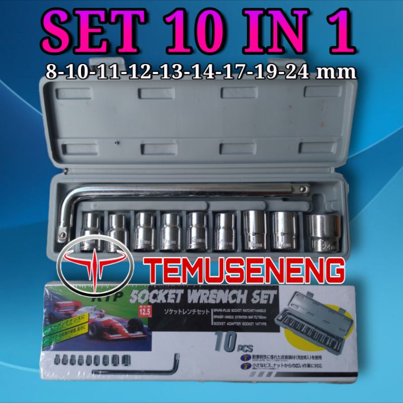 Kunci Sok L Set 10 Pcs 8 - 24 Mm Gagang L 1/2” Mata Kunci Sok L Shock Kunci Mobil Motor Sepeda Bengkel