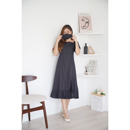 Dress Wanita Korean Dress Midi Slit Smocked Dress Slit Dress SlitDress DressWanita Dresscewek+free masker