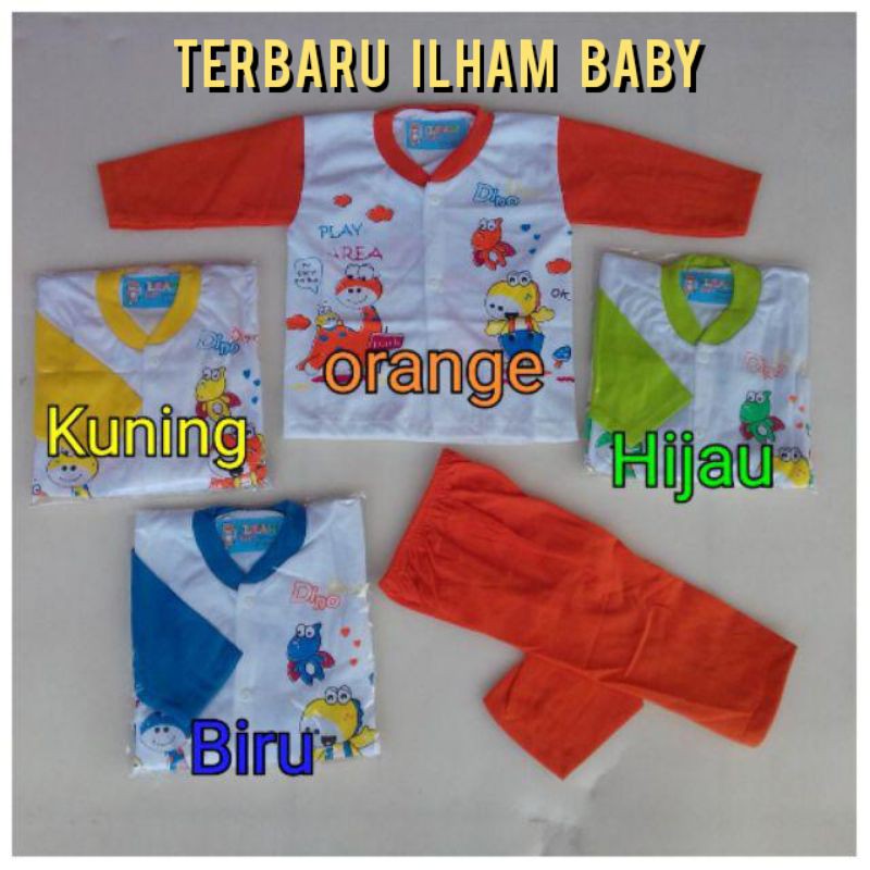 PROMO !!!stelan bayi piama panjang Motif Dino lucu kancing depan