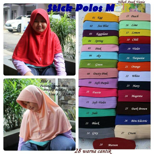 Ecer dan Grosir Jilbab Anak Polos, merk Vania, Size M, kerudung SD kelas 4-6 SMP kelas 1.
