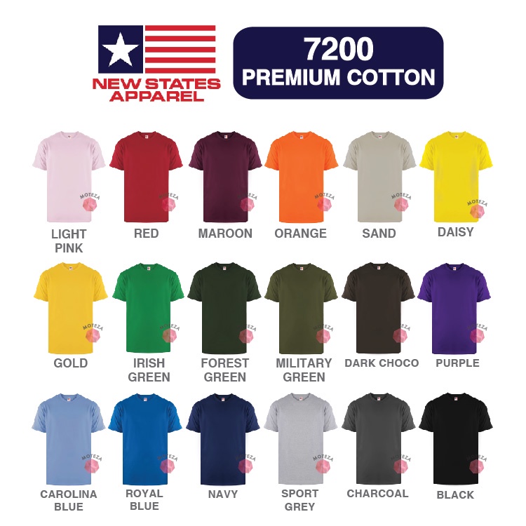 Kaos Polos Combed 24s - NSA New States Apparel Premium Cotton 7200 - XXL - WARNA (Cool) - GROSIR