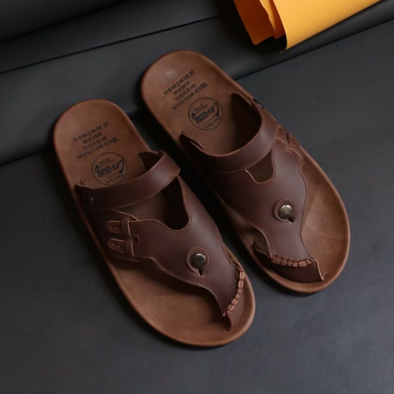 LUCKY | Sandal Kulit Asli Pria Kasual Modern Sendal Santai Cowok Murah