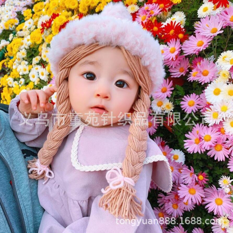 Topi Rajut Bayi Perempuan Rambut Kepang Palsu Bayi Perempuan Import Korea Baby Hat Model Snow