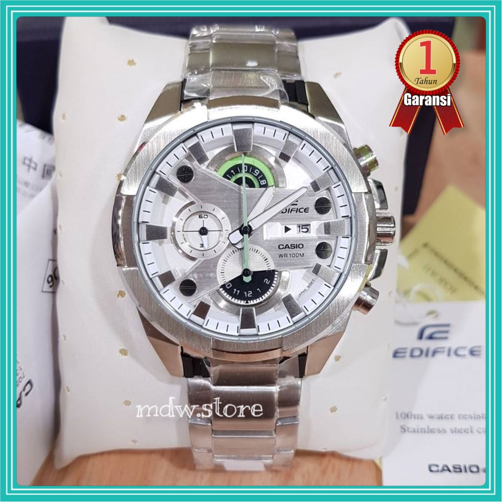Casio Edifice EFR 540 EFR540 Stainless Silver Green Jam Tangan Pria