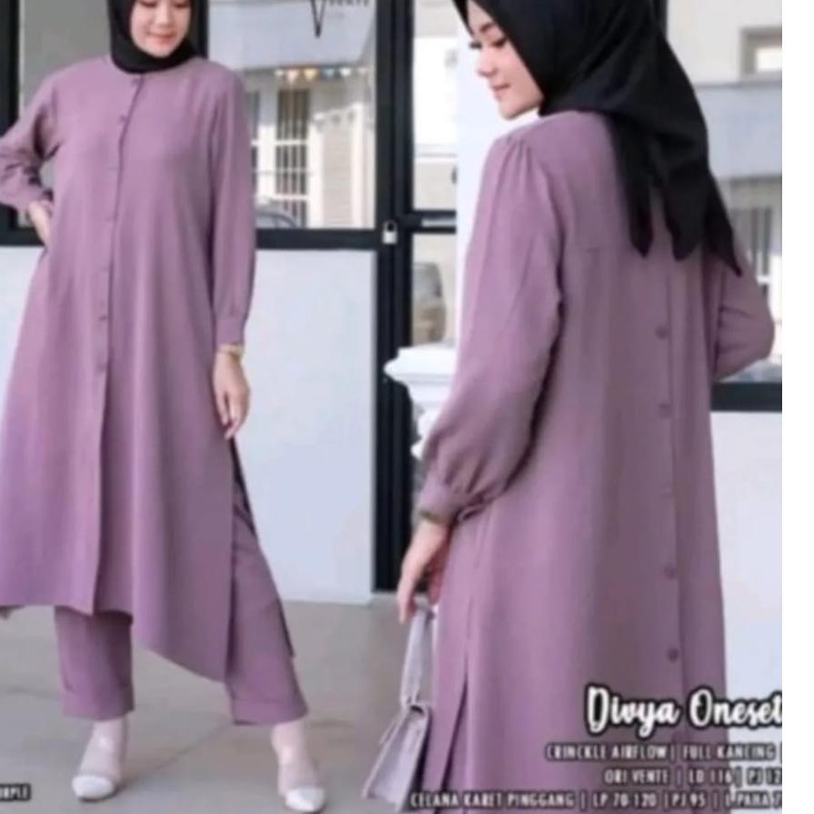 Stelan Long Tunik Cringkle Kemeja Kancing Depan Belakang | ONE SET LONG TUNIK CRINKLE DIVYA ONE SET 