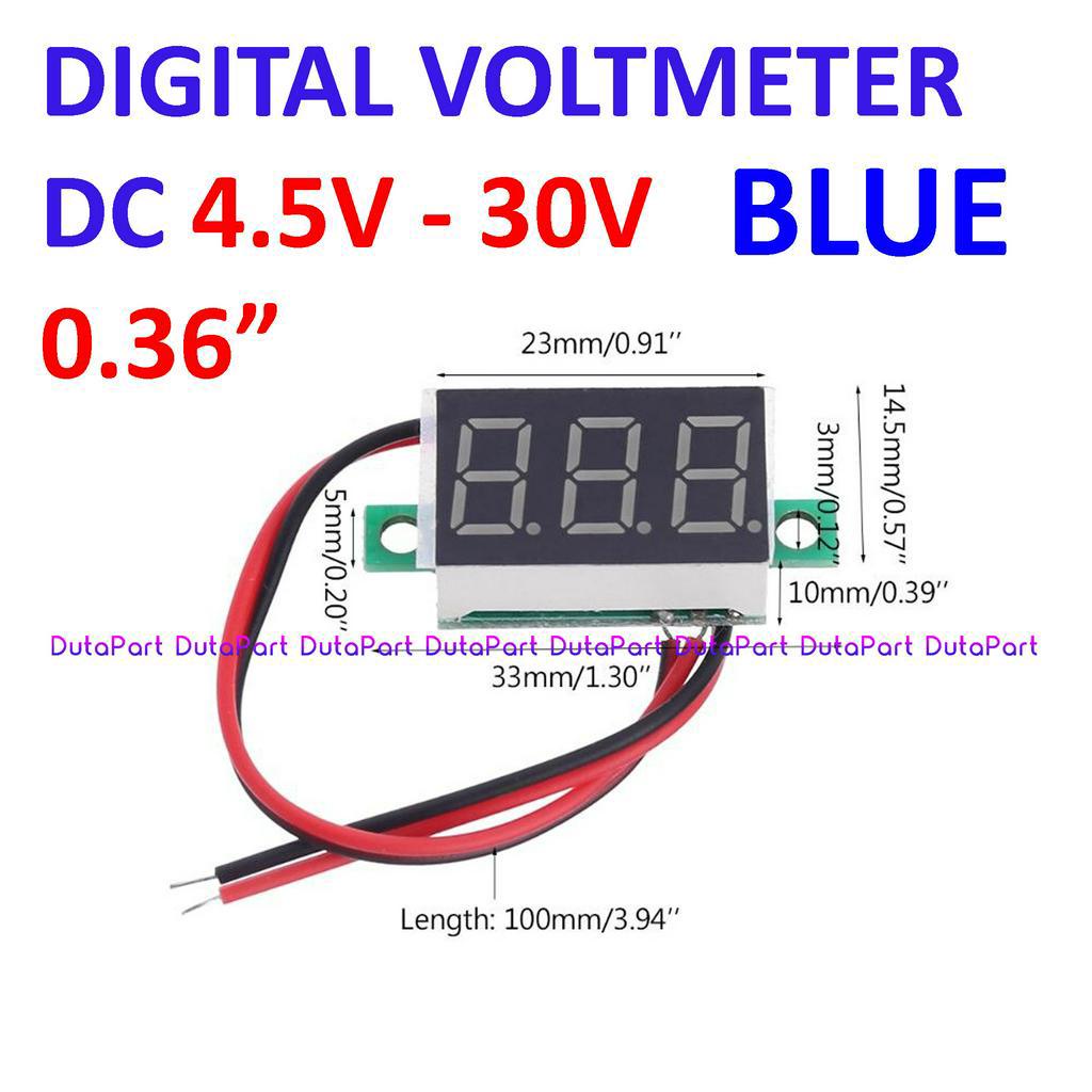 Digital Voltmeter DC 4.5V-30V 0.36&quot; Biru 2 Wire Tanpa Frame Volt Meter