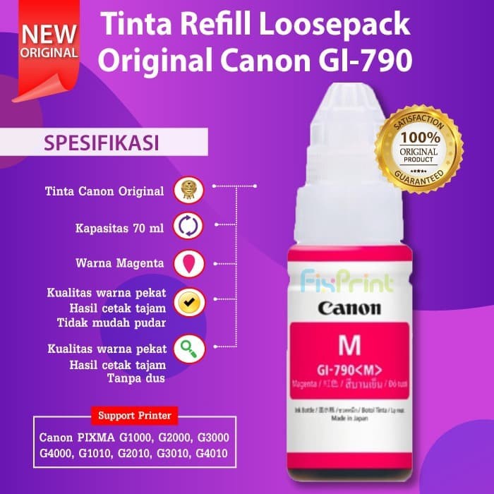 Tinta Canon GI-790 GI790 790 Printer G1000 G1010 G2000 G2010 G3000 G3010 G4000 G4010 Original 100%