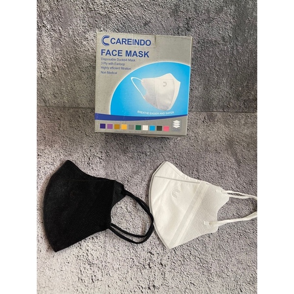 MASKER DUCKBILL EMBOS CAREINDO PUTIH 1BOX ISI 50PCS TERMURAH